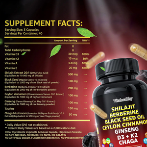 Tiktok, лидер продаж, шиладжит в капсулах, берериновое Масло черного цвета, Цейлон, корица, женьшень D3 + k2, Чага, капулы - Product Image 3