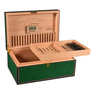 Ustom-humidificador de madera para puros Cohiba, caja rectangular verde para almacenamiento de accesorios