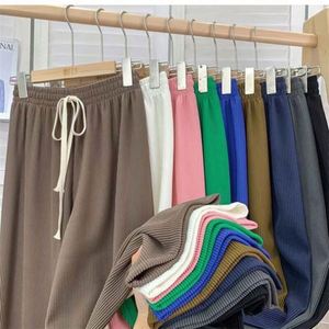 Women Winter Formal Breathable 100% Polyester Wide Leg Loose Pant <b>Elastic</b> Straight <b>Trousers</b> Mid <b>Waist</b> Solid Color Full Length - Product Image 2