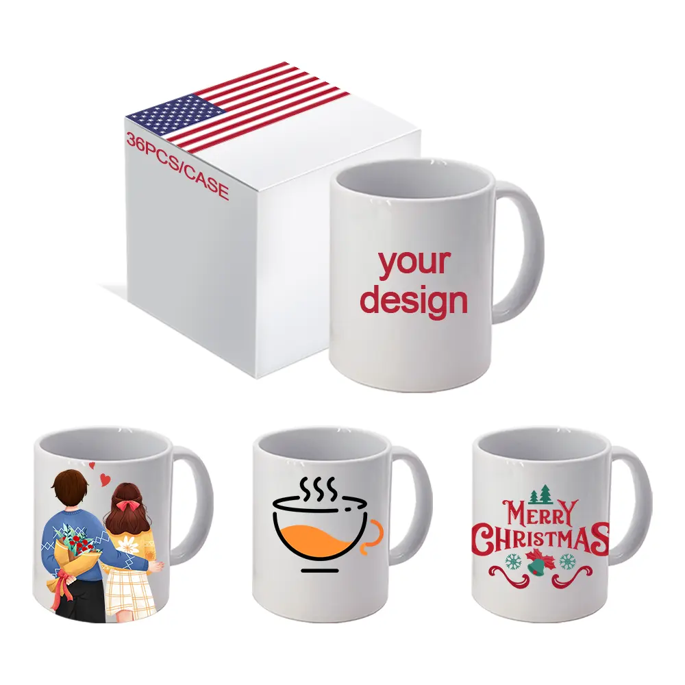 Taza de café blanca de sublimación, taza de café en blanco, sublimada, hecha de cerámica con Logo personalizado, almacén de EE. UU.