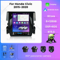 Head Unit Android Tesla Vertikal 9,7 inci untuk Honda Civic 16-20, Wireless CarPlay, Auto IPS, GPS, DSP, Layar Terpisah, 4G WiFi, SWC, Kamera AHD