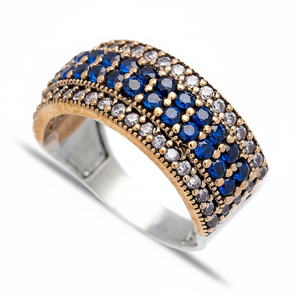 Sapphire <b>CZ</b> Stone Authentic Design Ottoman Style Turkish Silver Band Authentic <b>Rings</b> Sterling Fine Jewelry - Product Image 2
