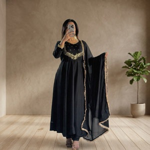 TENNECY Embroidery Lunching New Designer Party Wear Gown with Pant Quick Dry Wrinkle Free Reversible <b>Ankle</b>-Length - Product Image 1