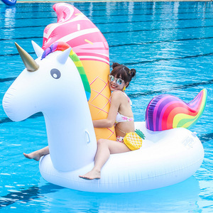 Inflatable Unicorn Float With Rainbow Tail And Horn For Pool Lounge Floating <b>Mat</b> Swim Ring Water Toy Unisex Adult Kids Use - Product Image 1