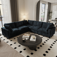 ATUNUS Canapé Sectionnel Modulable Rétro Moderne Américain Marron 3 Places, en Tissu Velours Côtelé Épais Rayé pour Salon