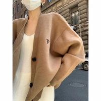 Cárdigan de punto para mujer, holgado, con cuello en V, botones frontales, manga larga, detalles de acrílico, cómodo, elegante, informal, para fin de semana u oficina, venta al por mayor