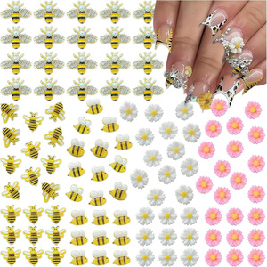 White Pink Daisy Bee Nail Charms 3D Resin Flower Gold Bee Decorations for Summer Manicure Nail Art - Product Image 1