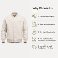 Blouson universitaire personnalisé en pure laine pour homme, en melton ton sur ton, minimaliste, avec boutons-pression, col, poignets et ourlet côtelés, manteau Letterman haut de gamme