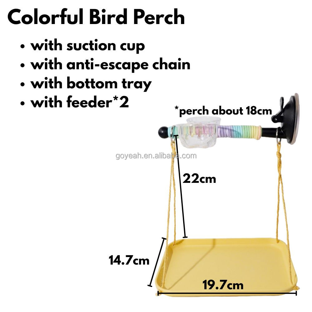 Perchoir coloré avec chaîne anti-fuite, plateau et mangeoire