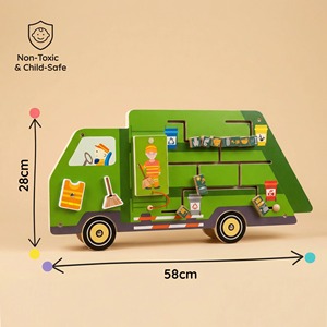 Camion della Spazzatura in Legno STEM - Giocattolo Educativo Ecologico per la Raccolta Differenziata, Busy Board per Bambini 2-13 Anni, Giocattolo da Parete Sicuro e Non Tossico - Product Image 2