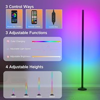 Lampe d'angle RGB avec synchronisation musicale, lumière ambiante RGBIC, commande intelligente par application/WiFi, LED alimentée par USB, lampe sur pied blanche
