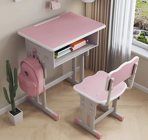 Ensemble <span class=keywords><strong>Bureau</strong></span> et Chaise d'Étude pour Écoliers du <span class=keywords><strong>Primaire</strong></span> Cadre Métallique Ajustable Meuble Scolaire - Product Image 1