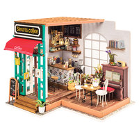 Robotime Rolife Mini Toy 3D Puzzle Kayu DG109 Simon's Coffee Model Kit DIY Rumah Boneka Miniatur