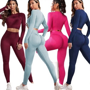 Custom Logo Solid Breathable Plus Size Seamless 2-Piece Workout Clothing Gym Fitness <b>Sets</b> Activewear Sportswear Women's <b>Yoga</b> <b>Set</b> - Product Image 2
