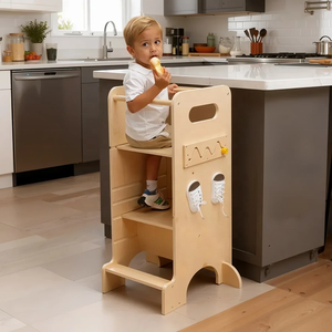 برج تعلم مونتيسوري متعدد الوظائف 6 في 1 للأطفال الصغار مقعد درجة مطبخ برج تعليمي من خشب الصنوبر الطبيعي للأطفال - Product Image 3