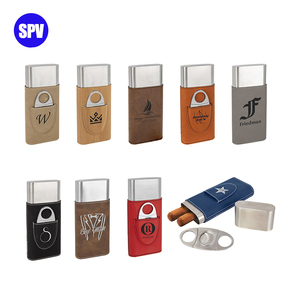 Caja de cigarros azul/plata Laserable Leatherette Blanks con cortador - Product Image 3