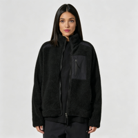 Logo brodé personnalisé en gros hiver coupe ample 100% polyester brun foncé unisexe Sherpa polaire veste zippée pour hommes et femmes