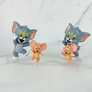 Ensemble de 12 pièces Mini figurines Tom Cat en plastique, animaux, chats, souris, Jerry, poupée, jouets pour décoration de gâteau, vente en gros