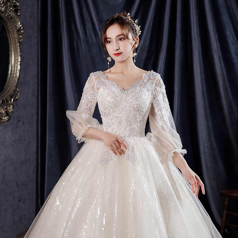 فستان زفاف لامع برقبة على شكل v وأكمام طويلة حفلة من Vestido De Noiva  Gelinlik العربية اللامعة| Alibaba.com