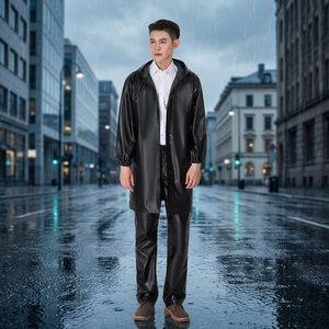 Ensemble de veste imperméable en cuir PU à capuche longue pour homme, veste de travail avec fermeture éclair - Product Image 2