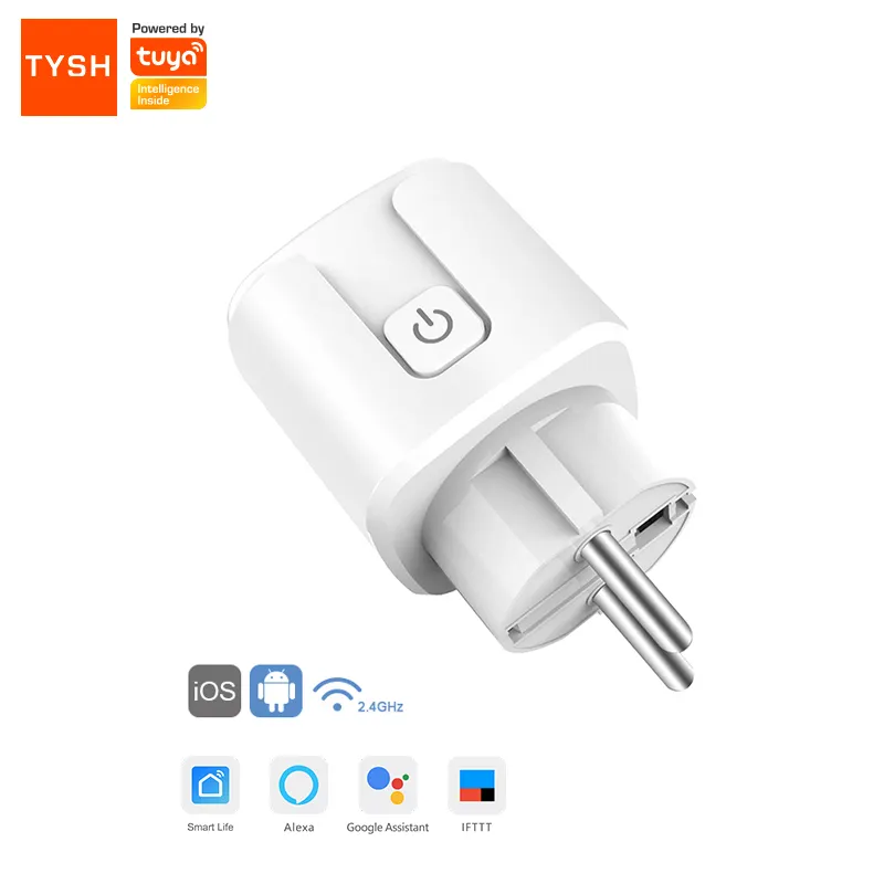 TYSH EU Tuya Home Wifi Smart Electrical Plug with Socket Customized Logo Brand Wall Socket Amazon Alexa Google Plug