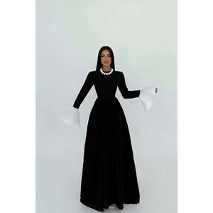 Vestido de Gala Negro de Lujo Elegante Tallas Grandes XL, Corte A con Abertura, Silueta Recta, Estilo Imperio para Mujer, para Fiesta de Graduación, Estampado 3D, Largo hasta el Suelo - Product Image 3