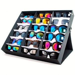 Présentoir de lunettes de soleil en gros à 18 emplacements, boîte de rangement, plateau, étui, présentoir noir pour lunettes - Product Image 1