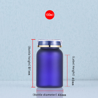 Bouteille en plastique de récipients vides de médicaments de pharmacie d'emballage fait sur commande d'ANIMAL FAMILIER mat bleu avec le chapeau