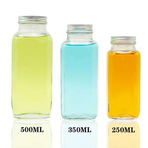 Wholesale 8oz 12oz 16oz Clear French Square Beverage Glass <b>Bottle</b> Milk Juice <b>Bottles</b> with Metal Cap - Product Image 2