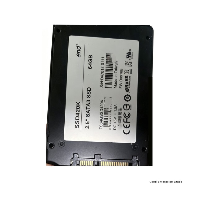 Used Industrial SSD TS64GSSD420K 64GB SATA 3.0 2.5" Internal with 540MB/s Read & 450MB/s Write Speed Verified