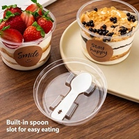 Boîte en plastique transparente avec couvercles en forme de dôme et cuillère, jetable, pour gâteaux, desserts, cupcakes, parfaits, puddings, snacks, fruits, pâtisseries