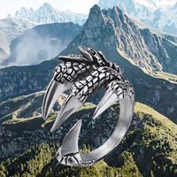 Bagues Ajustables en Acier Inoxydable Griffe de Dragon Vintage Argentée, Aigle Tibétain en Argent et Zircon pour Hommes et Femmes, Bijoux Punk, Cadeau