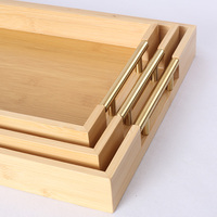 Plateau de Service Rustique en Bambou Personnalisé avec Poignée Amovible, Plateaux Gigognes en Bois pour la Cuisine et le Salon, Idéal pour Servir les Aliments