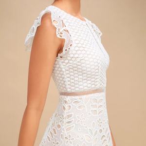 Minivestido de encaje blanco elegante sin mangas para mujer, novedad - Product Image 4