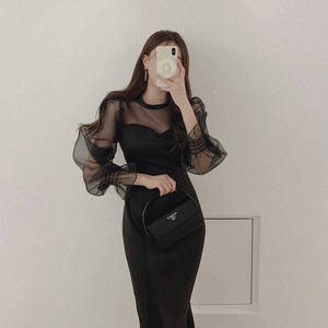 فستان نسائي أنيق بأكمام طويلة بلون موحد للربيع والصيف، تصميم جديد لعام 2026 بياقة مستديرة على الطراز الكوري - Product Image 6