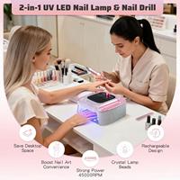 Kit Lampe UV LED et Ponceuse à Ongles Sans Fil Rechargeable 2-en-1 avec Capteur Automatique et Écran LCD 45000 tr/min pour Usage Domestique/Salon – Nail Art R2