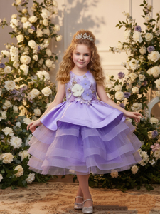 Style coréen moelleux enfant gâteau robe d'anniversaire mignon bébé rose fille robes d'anniversaire grande fleur robe fille fête de mariage pour 6Y - Product Image 4