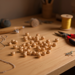 Perline in legno ILAN da 8 mm, rotonde, in legno naturale, accessori per la creazione di gioielli - Product Image 3