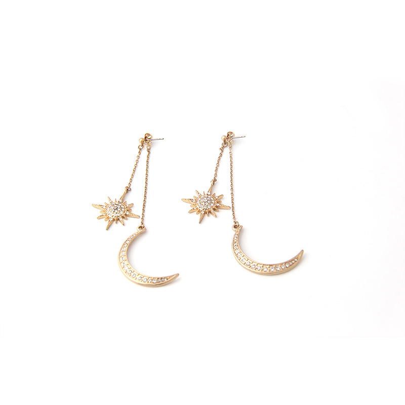 V & R de paveston usado chapados en oro espalda pendiente Luna estrellas pendientes de cristal