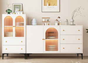 <span class=keywords><strong>Buffet</strong></span> de rangement à plusieurs tiroirs en bois massif à rayures verticales crème moderne français pour le salon - Product Image 4