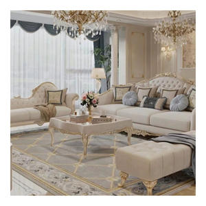 طقم كنب قصر فرنسي خشب مصمت منجد قماش منحوت أثاث طراز أوروبي عتيق لغرفة المعيشة كنب مقطعي فاخر - Product Image 3