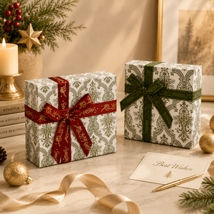 Custom Logo <strong>Christmas</strong> Luxury Ribbon Bow Pattern Rigid Cardboard Wedding Holiday Present Retail Packaging <strong>Paper</strong> Box - Product Image 2