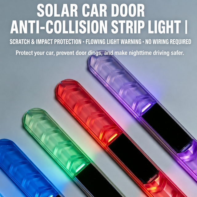 Solar RGB LED Warning Light 5-Color Auto Cycle Flashing Safety Strip Anti-Scratch Car Door Edge Decor Lamp for Cars