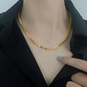 NS1417 <span class=keywords><strong>Collier</strong></span> ras du cou vintage à chevrons en acier inoxydable plaqué or fin <span class=keywords><strong>Collier</strong></span> ras du cou large à mailles épaisses - Product Image 6