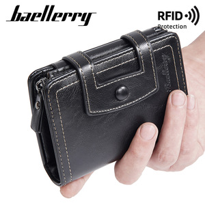 Baelerry Men's Tri-Fold <b>Wallet</b> RFID Protection Black Leather Coin Purse Multi-Card <b>Holder</b> Everyday Use - Product Image 1
