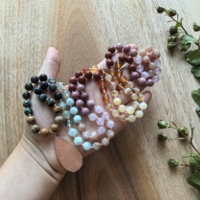 Sunstone, Turquoise Afrika, Prehnite, Moonstone Mala, Liontin Aventurine, JapaMala, Kalung Meditasi 108 Butir Rajutan Tangan, Perhiasan Yoga