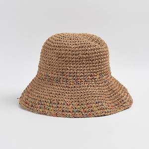 หมวกฟางสำหรับวันหยุดพักผ่อนริมทะเลโบฮีเมียนหมวกฟางกระดาษแบบเกี่ยวมือสำหรับผู้หญิง - Product Image 5