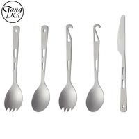 Portable Camping en plein air vaisselle pur titane cuillère fourchette couteau ouvre-bouteille ensemble en métal Durable