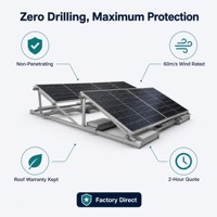 Sistem Pemasangan Panel Surya H2 Solar OEM untuk Atap Datar dengan Pemberat, Tahan Badai 60m/s, Desain Khusus