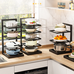 Estante ajustable <span class=keywords><strong>para</strong></span> ollas de hierro de 5 capas con estante de tapa, organizador de almacenamiento de cocina de Metal <span class=keywords><strong>para</strong></span> ollas, sartenes, exhibición, accesorio de gabinete <span class=keywords><strong>para</strong></span> el hogar - Product Image 2